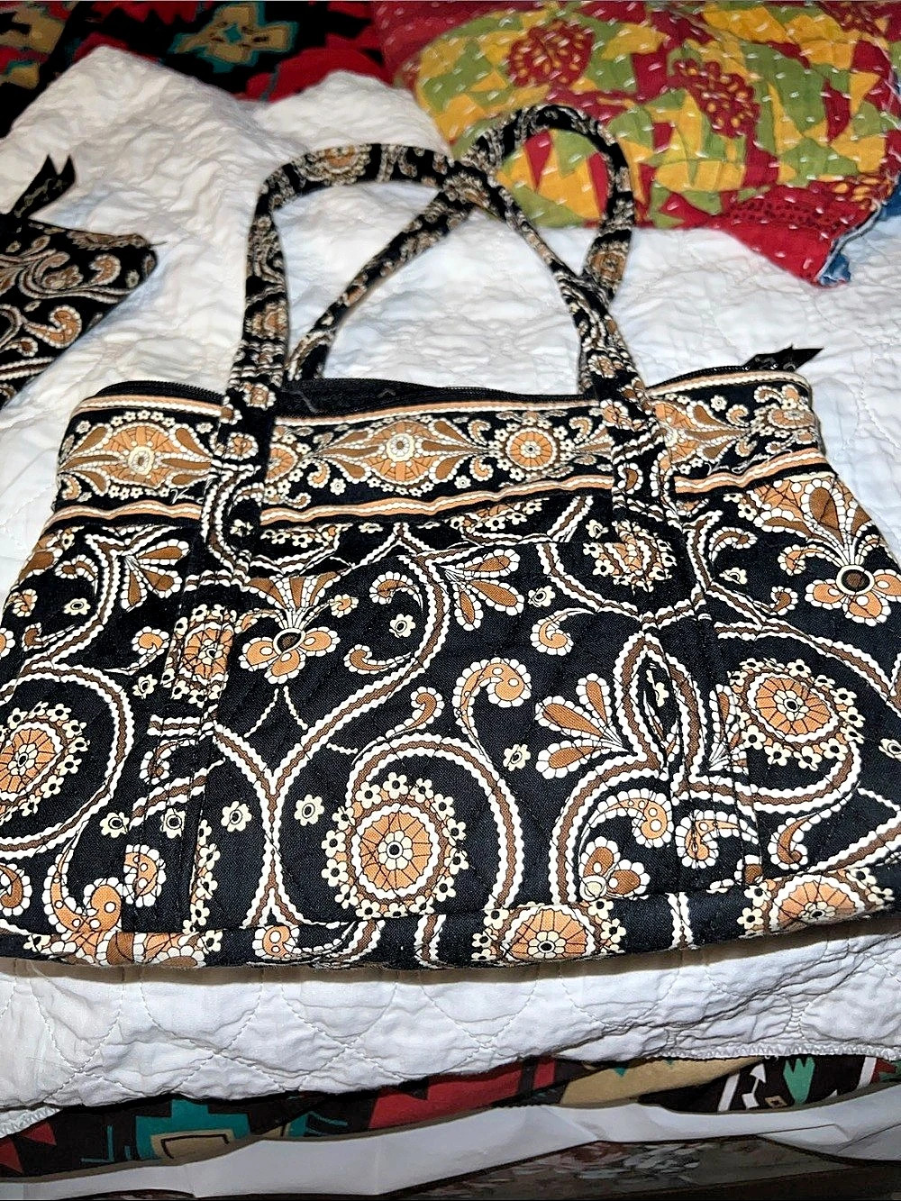 Vera Bradley Paisley Tote in Black & Tan